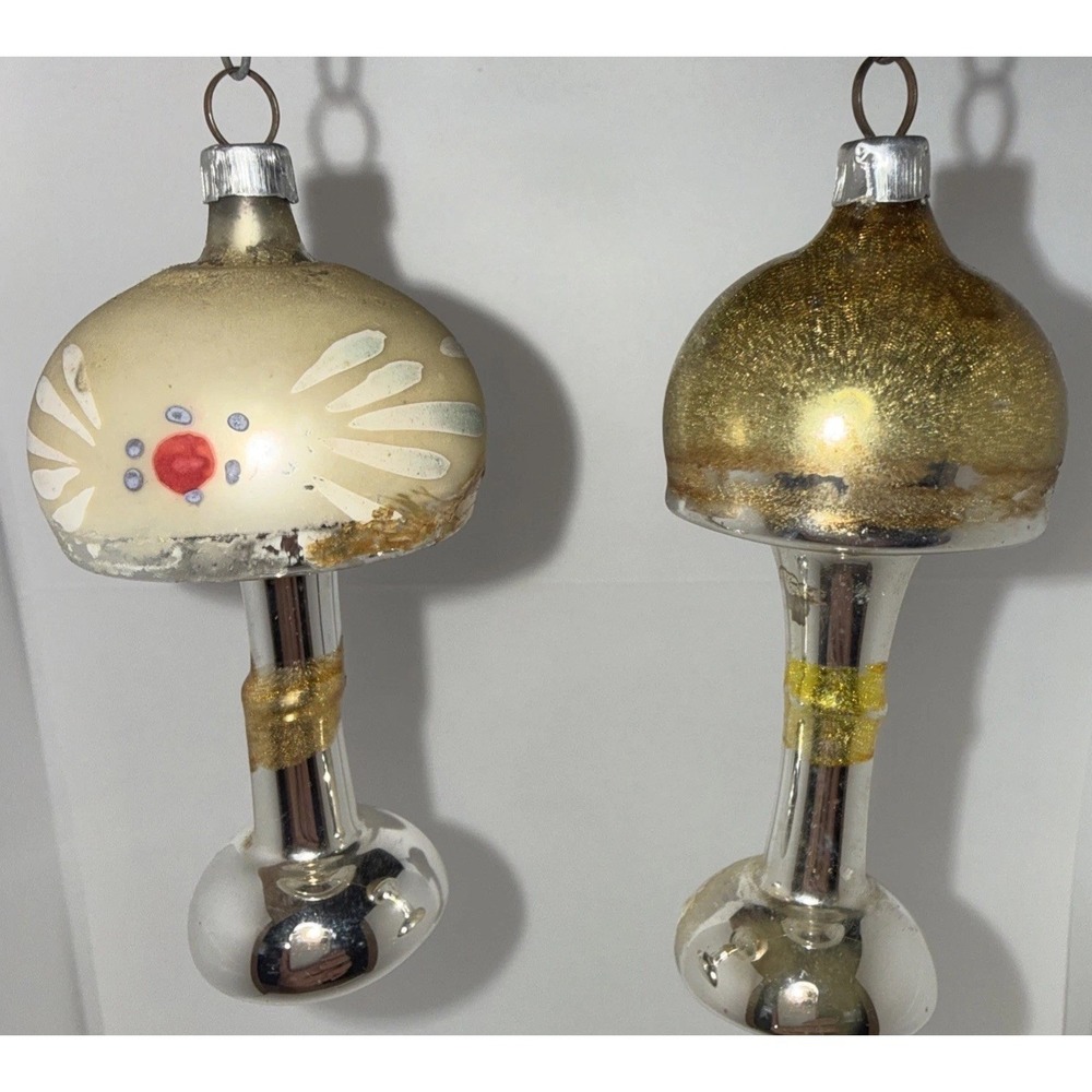 Vtg Germany Lot Of 2 Hand Blown Painted Table Lamps 3" Christmas Ornament #2626